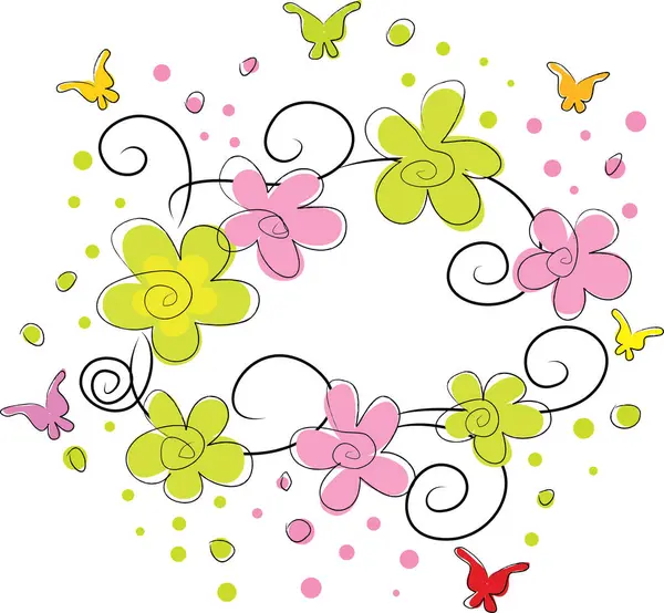 有花和蝴蝶的花框 — 图库矢量图片