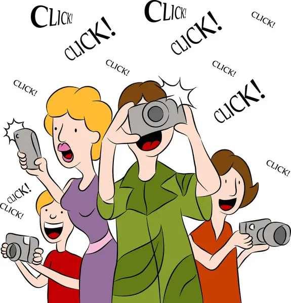 Cartoon Vrouwen Met Fotocamera Vector Illustratie — Stockvector