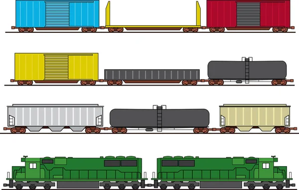 Vectorillustratie Van Een Reeks Verschillende Typen Treinen — Stockvector