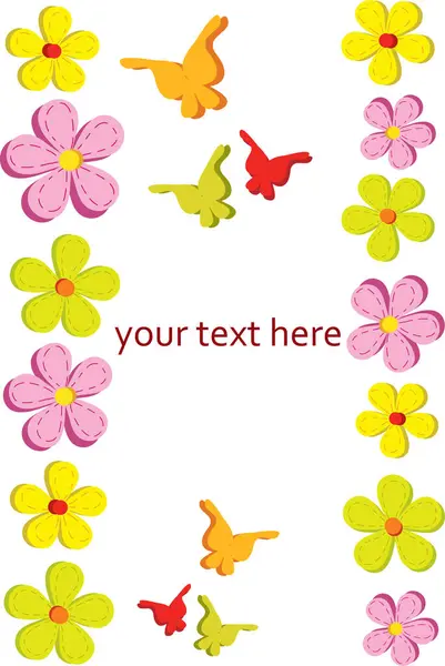 带有花和蝴蝶的卡片模板 — 图库矢量图片