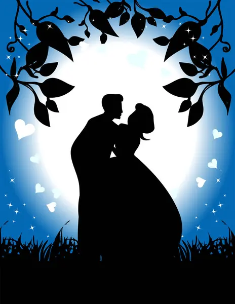 Silhouette Couple Nuit — Image vectorielle