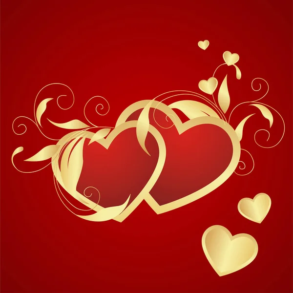 Gold Hearts Red Background — Stock Vector