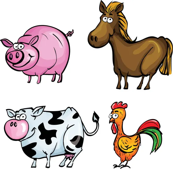 Vector Set Farm Animal Cartoon Characters — Stock Vector