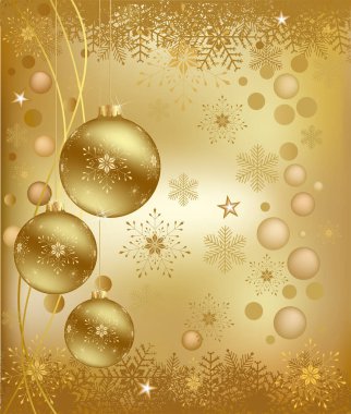 Kar taneleriyle altın Noel arkaplanı