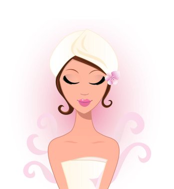 Spa salonundaki güzel kadının vektör çizimi