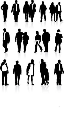 Vektör siluetleri, ana hatlı siluet. kontur çizen insanlar 