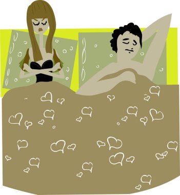 Yatakta yatan kadının vektör çizimi