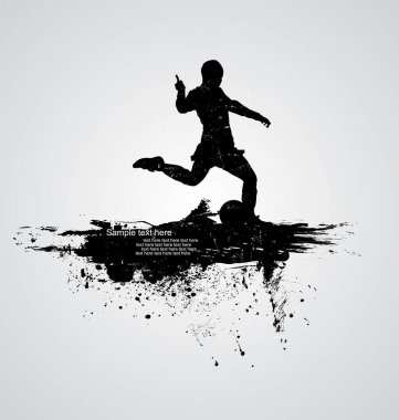 Futbolcu silueti. Grunge 'un arka planı. vektör