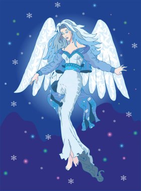 Kardaki melek. Vektör çizimi. Noel kartı..