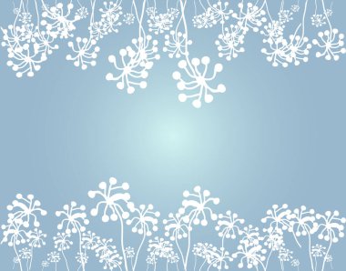 Mavi arka planda beyaz çiçekler. Vektör illüstrasyonu.