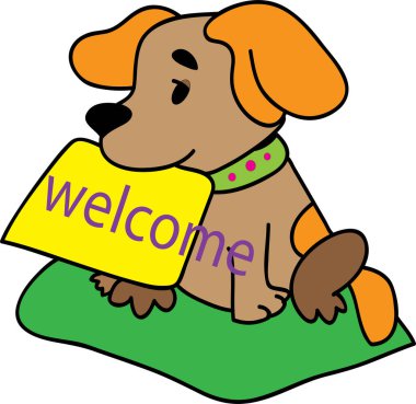 hoş geldiniz işareti ile köpek 
