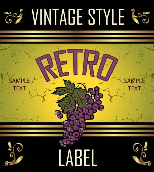 Grapes Vintage Label Design Vector Template — Stock Vector