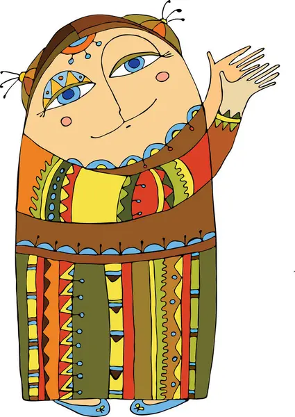 Cartoon Character Russian Folk Matryoshka — Stock Vector