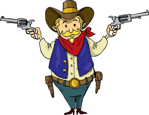 Cartoon Cowboy Met Revolver Geweren Geïsoleerd Een Witte Achtergrond Vectorillustratie — Stockvector