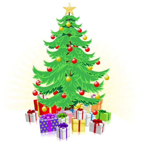 Χριστουγεννιάτικο Δέντρο Δώρα Και Διακοσμήσεις — Διανυσματικό Αρχείο