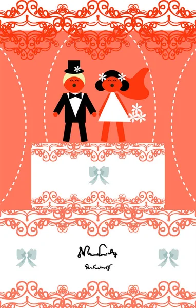 Hochzeitseinladungskarte Mit Brautpaar — Stockvektor