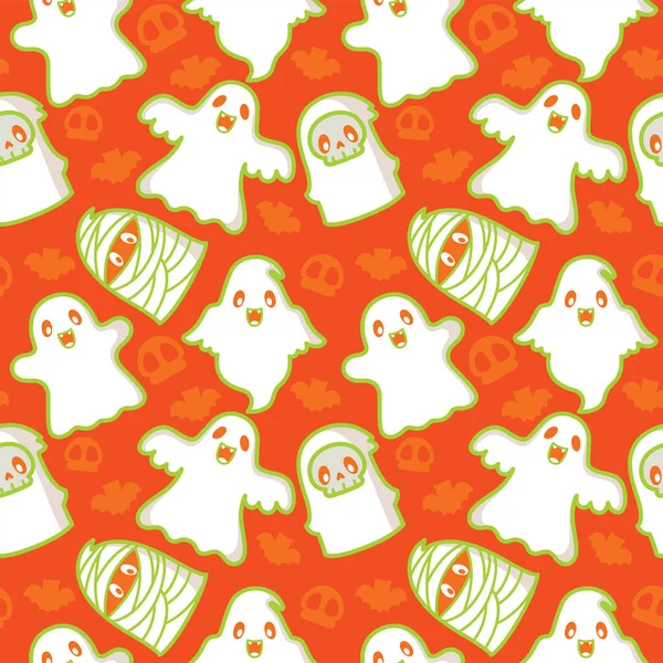 Halloween Seamless Pattern Cute Ghosts — Stock Vector