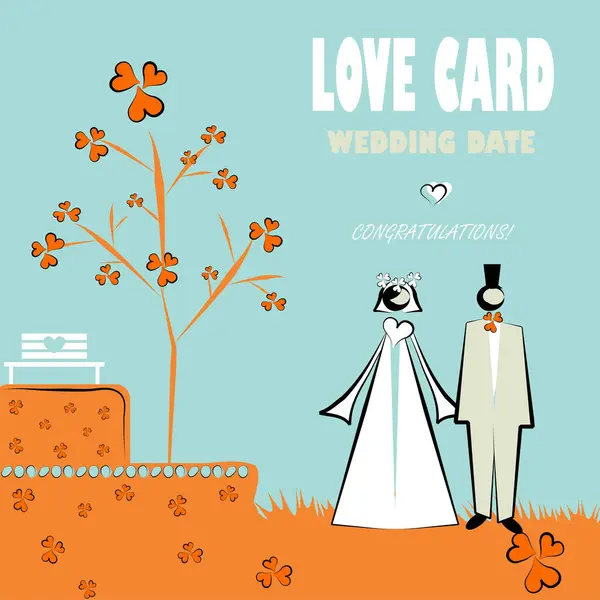 Illustrazione Vettoriale Del Biglietto Sposa Con Sposa Sposo — Vettoriale Stock