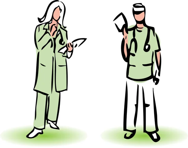 Doktor Hemşire Hastane Önlüğü Steteskopuyla — Stok Vektör