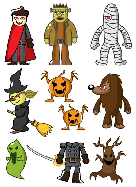 Conjunto Iconos Halloween Ilustración Vectorial Aislada Sobre Fondo Blanco — Vector de stock