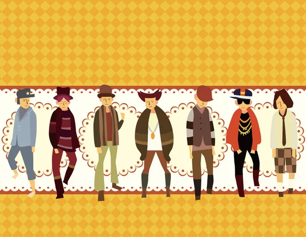 Группа Людей Дизайном Векторной Иллюстрации Шляпы Шарфа — стоковый вектор