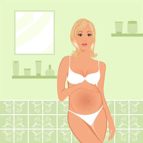 Pregnant Woman Bathroom — Stock Vector