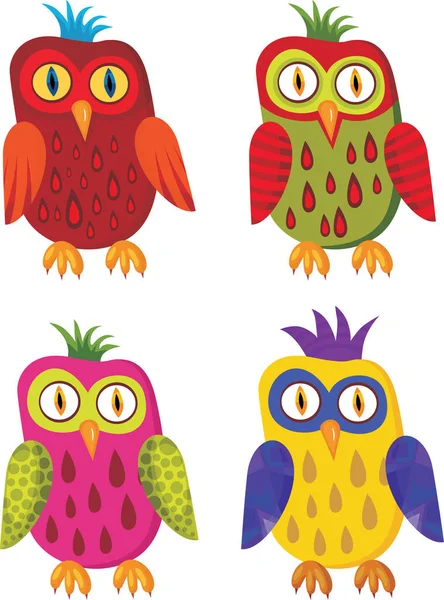 Vector Illustration Colorful Owls Set — Stock Vector