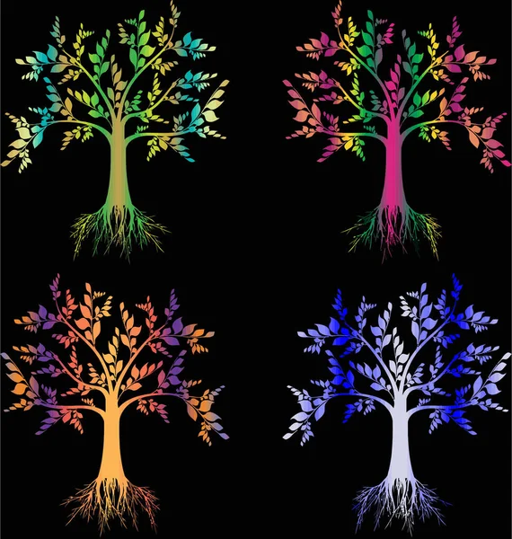 Jeu Arbres Quatre Feuilles Colorées Illustration Vectorielle — Image vectorielle