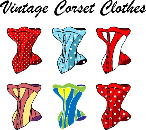 Set Colorful Vintage Female Corsets — Stock Vector