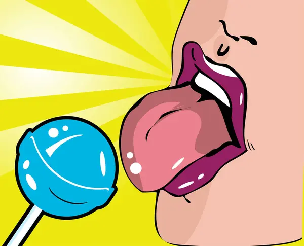 Vector Illustration Pop Art Style Cartoon Woman Lollipop — Stock Vector