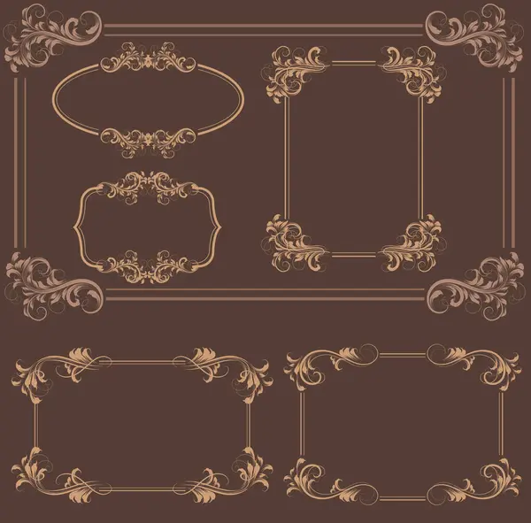 Kahverengi Arkaplanda Klasik Dekoratif Çerçeveler — Stok Vektör
