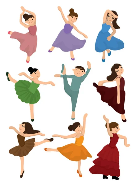 Vektor Reihe Von Mädchen Tanzen — Stockvektor