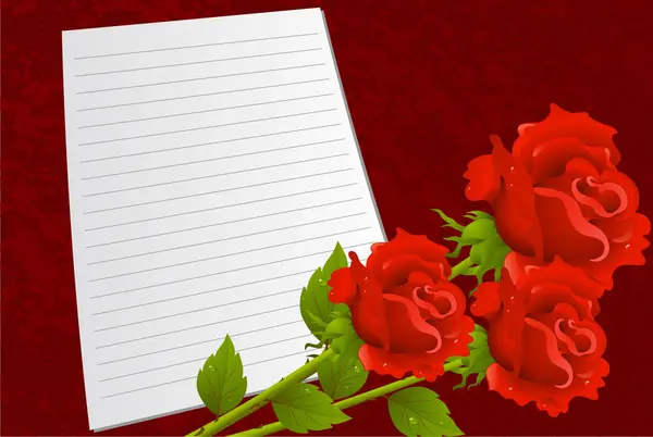 Rosas Vermelhas Com Papel Caderno — Vetor de Stock