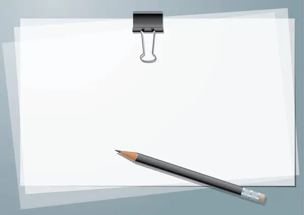 鉛筆とクリップが付いた空白の紙 ベクトル — ストックベクタ