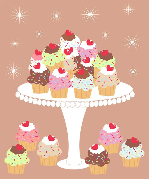 Cupcakes Una Ilustración Vector Placa — Archivo Imágenes Vectoriales