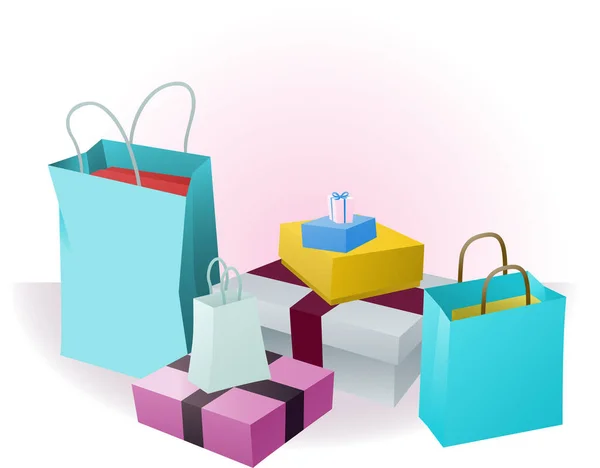 Rendering Von Einkaufstaschen Mit Geschenktüten — Stockvektor