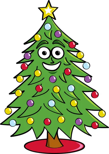 Χριστουγεννιάτικο Δέντρο Κινουμένων Σχεδίων Χαμόγελο — Διανυσματικό Αρχείο