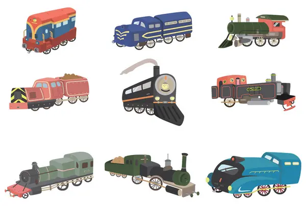 Jeu Illustration Vectorielle Locomotive Vapeur — Image vectorielle