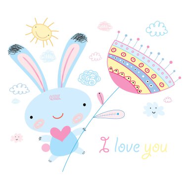 Sevimli el çizimi tavşan, vektör çizimi