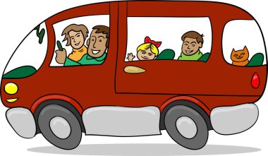 Üç kişilik bir aile minibüs kullanıyor.
