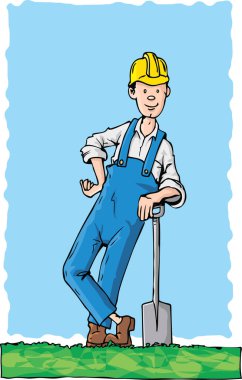 Açık havada poz veren kasklı bir adam, vektör illüstrasyonu.