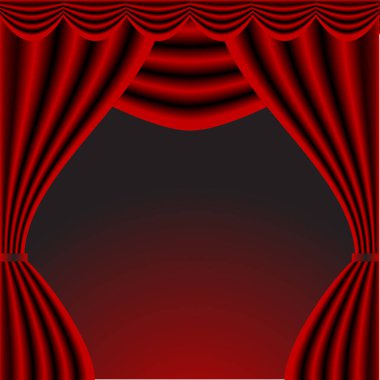 Kırmızı kadife perdelerin vektör illüstrasyonu