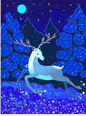 Ormanda geyik, vektör çizimi basit tasarım