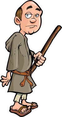 Ahşap sopalı zavallı adam, vektör çizimi.