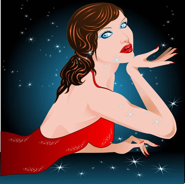 Ilustracja Dziewczyny Czerwonej Sukience — Wektor stockowy