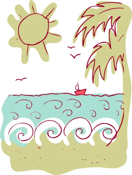Векторная Иллюстрация Тропического Острова Пальмой — стоковый вектор