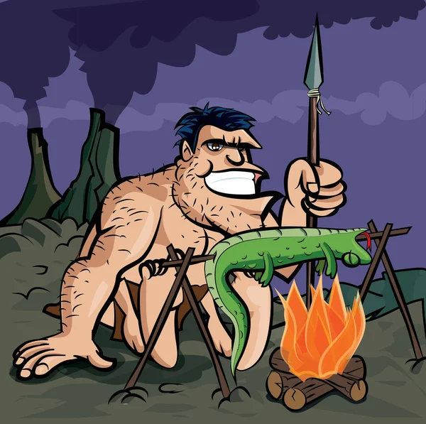 Personagem Cartoon Caveman Ilustração Vetorial — Vetor de Stock