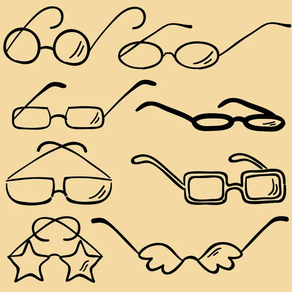 Uppsättning Glasögon Handritade Doodle Stil — Stock vektor