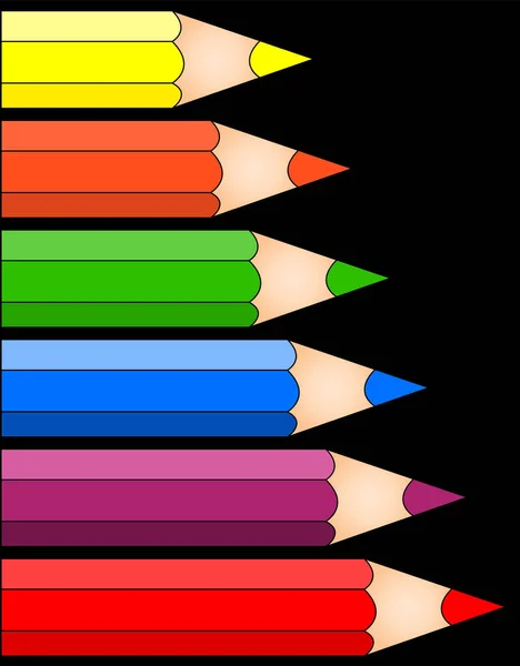 Lápices Colores Sobre Fondo Negro Vector Ilustración — Vector de stock