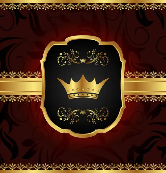 Goldene Krone Auf Schwarzem Hintergrund Mit Rotem Band Und Goldener — Stockvektor